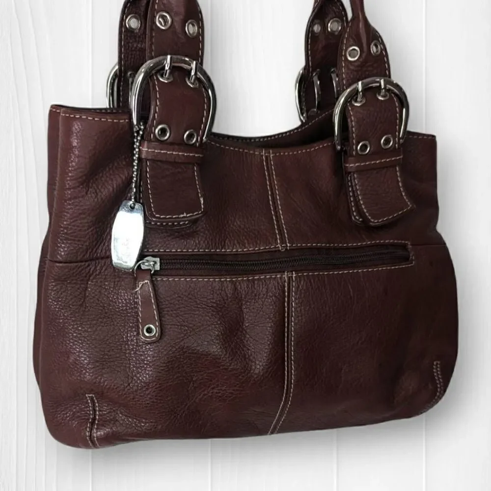 Tignanello Womens Shoulder Bag Genuine Leather Adjustable Strap Brown Leather